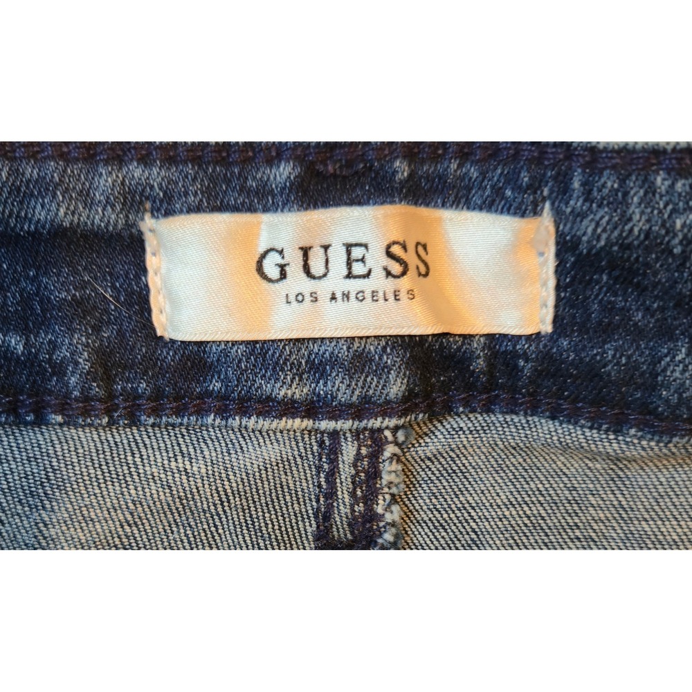 Guess Los Angeles Distressed Denim Skirt Mini Acid Wash Jean Sz S - Picture 3 of 6